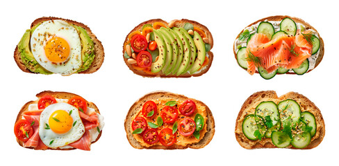 Healthy breakfast sandwiches isolated on transparent background. Generative AI