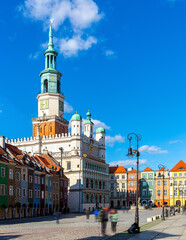 Image of Poznan city historical streets and old market square in Poland