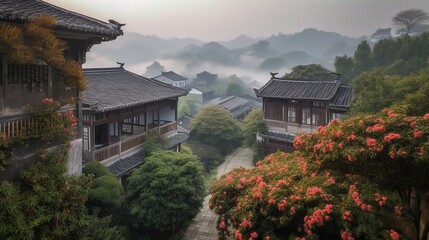 Village in the mountains Generative AI