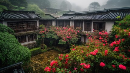 Village in the mountains Generative AI