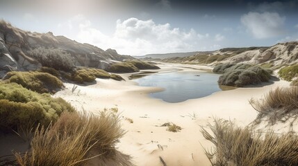 Landscape with lake and mountains Generative AI