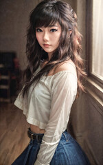 naughty young asian woman with trending fashion style , generative AI