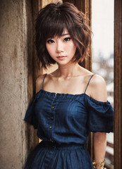 Fototapeta premium naughty young asian woman with trending fashion style , generative AI