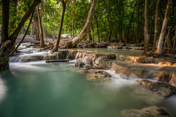 Waterfall and swing at Wang Kan Lueang Waterfall LopBuri Thailand.
