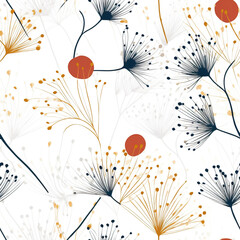 A pattern of dandelions on a white background. Generative AI.