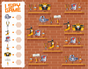 I spy game cartoon repair DIY work tool characters, vector kids quiz worksheet. Find and match same funny toolbox and drill, carpentry pliers and paintbrush with woodwork vise or paint bucket