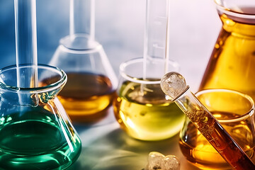 ce laboratory, chemical substances in test tubes, research and medical fo