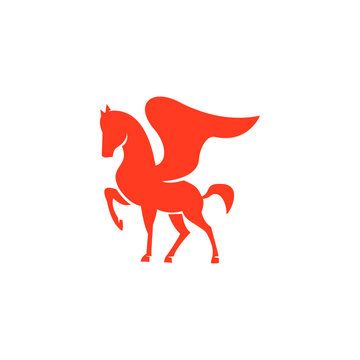 A red horse with wings and tail that says'horse '