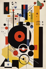 Obraz premium Abstract Bauhaus style music background, trendy 20s geometric poster design, generative AI digital art.
