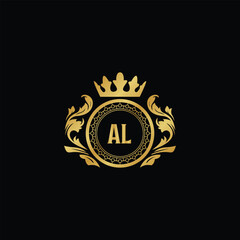 Luxury royal wing letter AA - AZ crest gold color logo vector image