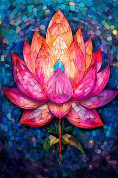 Stained glass, vibrant colors, lotus, ai generated