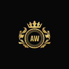 Luxury royal wing letter AA - AZ crest gold color logo vector image