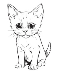 Cute Cartoon Cat vector Illustration, Cat Coloring page for kids and adults. Print design, t-shirt design, tattoo design, mural art, cat mascot