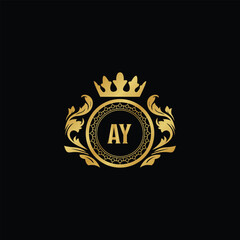 Fototapeta premium Luxury royal wing letter AA - AZ crest gold color logo vector image