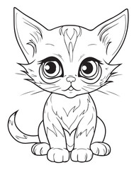 Cute Cartoon Cat vector Illustration, Cat Coloring page for kids and adults. Print design, t-shirt design, tattoo design, mural art, cat mascot