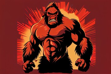angry gorilla with muscular body