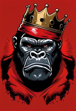 angry gorilla wearing a crown