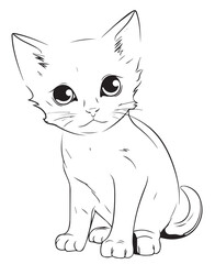 Cute Cartoon Cat vector Illustration, Cat Coloring page for kids and adults. Print design, t-shirt design, tattoo design, mural art, cat mascot