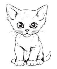 Cute Cartoon Cat vector Illustration, Cat Coloring page for kids and adults. Print design, t-shirt design, tattoo design, mural art, cat mascot