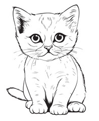 Fototapeta premium Cute Cartoon Cat vector Illustration, Cat Coloring page for kids and adults. Print design, t-shirt design, tattoo design, mural art, cat mascot