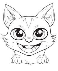 Cute Cartoon Cat vector Illustration, Cat Coloring page for kids and adults. Print design, t-shirt design, tattoo design, mural art, cat mascot