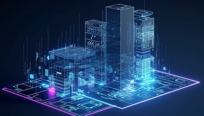 Development architecture computer systems of a smart building. Design modern building construction with ai controls. Project smart house construction with artificial intelligence, generate ai