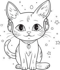 Cute Cartoon Cat vector Illustration, Cat Coloring page for kids and adults. Print design, t-shirt design, tattoo design, mural art, cat mascot