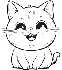 Cute Cartoon Cat vector Illustration, Cat Coloring page for kids and adults. Print design, t-shirt design, tattoo design, mural art, cat mascot
