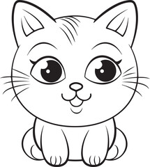 Cute Cartoon Cat vector Illustration, Cat Coloring page for kids and adults. Print design, t-shirt design, tattoo design, mural art, cat mascot