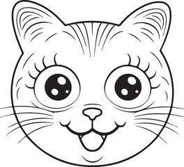Cute Cartoon Cat vector Illustration, Cat Coloring page for kids and adults. Print design, t-shirt design, tattoo design, mural art, cat mascot
