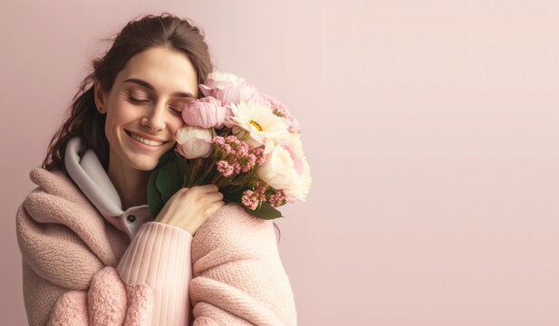 Smile women with flower, Generative AI	