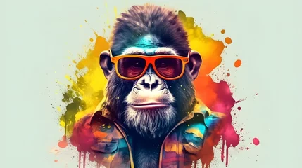 カラフルなサングラスを掛けた猿 © shin project