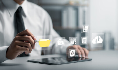 Cloud data transfer and online storage for business networks. Storage network cloud service concept.