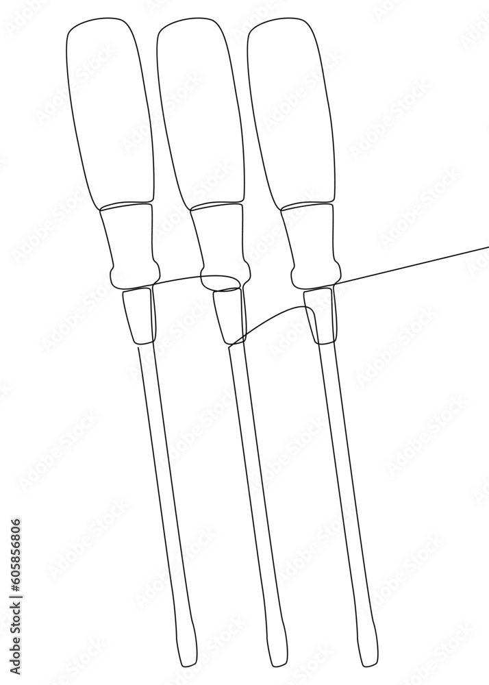 Poster one continuous line of screwdriver. thin line illustration vector concept. contour drawing creative 