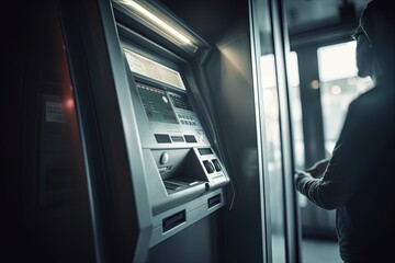 Finance, banking concept. Financial services, ATM, money turnover, investment and storage of funds in cash and vaults of the bank. successful investment, productivity busines