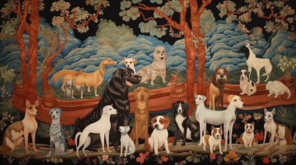 Illustration of Dogs in Retro Background