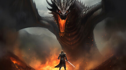 knight fighting dragon, generate ai