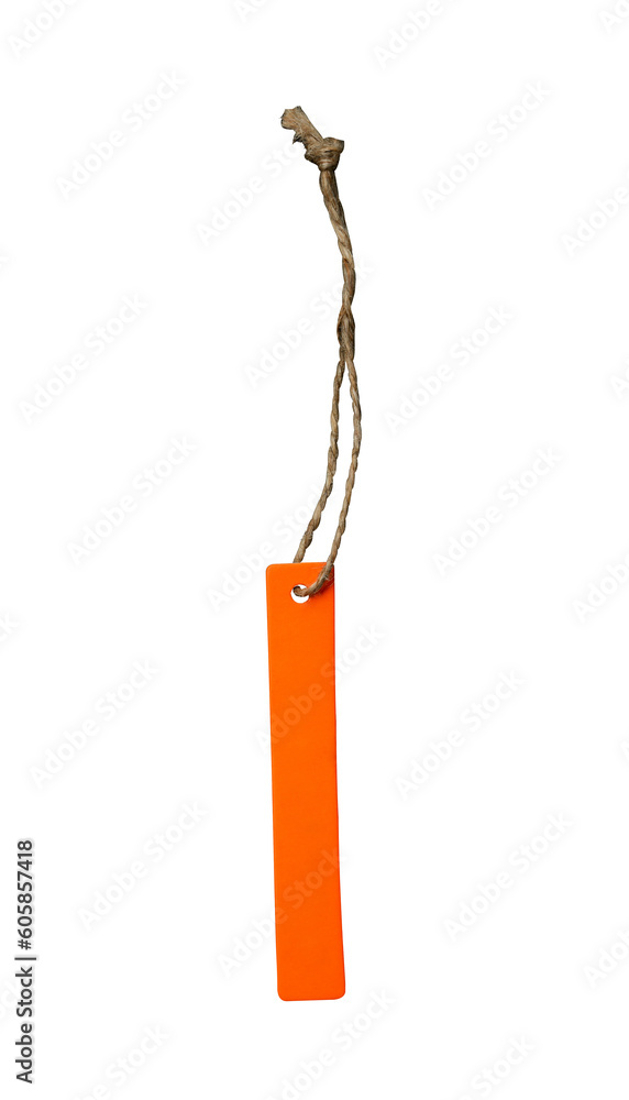 Poster thin orange label with string isolated