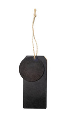 Round and rectangle black label mockups. Luxury tag with string isolated