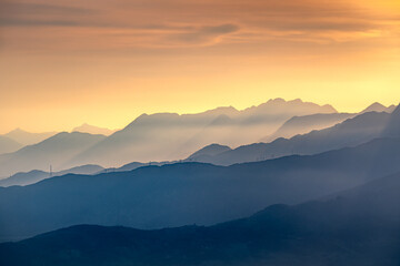 Fototapeta na wymiar Sunset on the mountain in Son Tra peninsula, Da Nang city, Quang Nam province, Vietnam