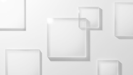 白背景に複数配置された四角形のガラス。俯瞰。（横長）