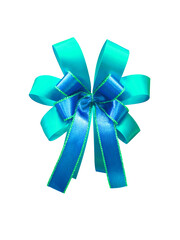 Blue ribbon bow for sticking on gift boxes for beauty. Isolated on white background. (png)