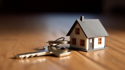 AI generated: House Key and Key to New Home in Dark Beige and Gray - Real Estate and Moving Concept