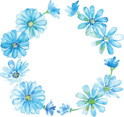 Fototapeta premium 水彩画。水彩タッチの青い花ベクターイラスト。爽やかな夏のフラワー背景。Watercolor painting. Blue flowers vector illustration with watercolor touch. Fresh summer flower background.