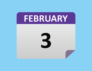 3th February calendar icon. February 3 calendar Date Month icon vector illustrator.