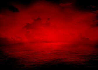 Red cloud black river dark texture water background for horror poster design