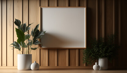 frame on a modern wood paneled wall minimalist de, Generative AI