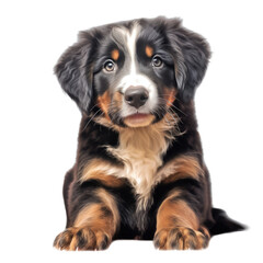 an adorable, Bernese Mountain Dog puppy, full body, sitting, happy, smiling, and healthy, Pet-themed, photorealistic illustrations in a PNG, cutout, and isolated. Generative AI