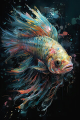 Abstract Colorful Painting of Siamese Fighting Fish . AI generated Illustration.