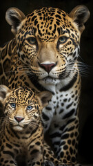 Mother Jaguar and Her Cub . AI generated Illustration.